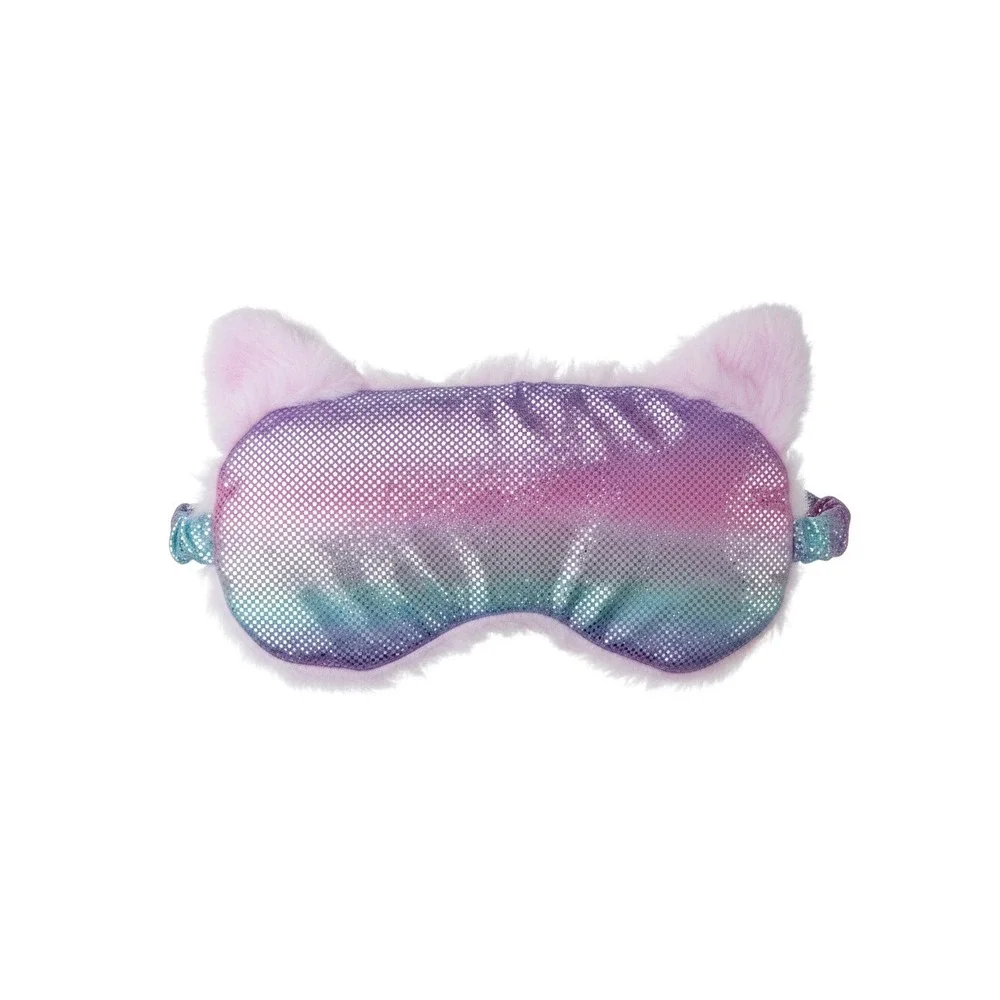 Claire's Sleep Mask Girls OS Pink New Initial M Faux Fur Cat Ear Rainbow Shimmer